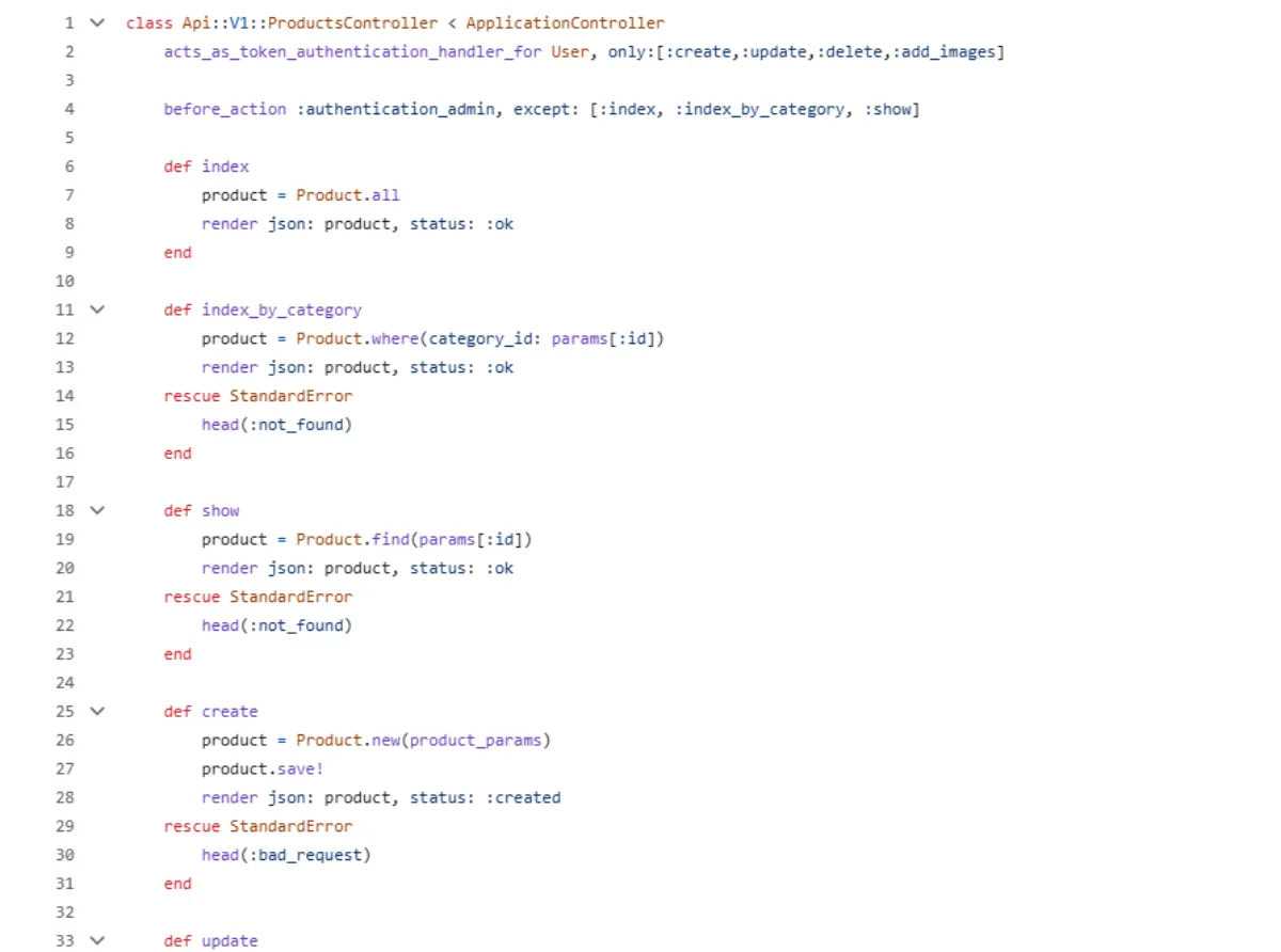 Tela de Controllers Ruby On Rails
